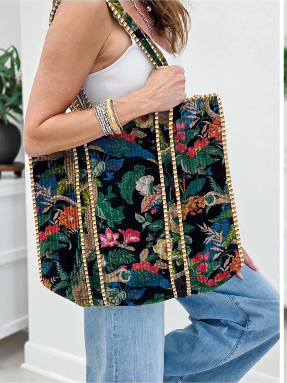 POL Floral Velvet Tote Bag